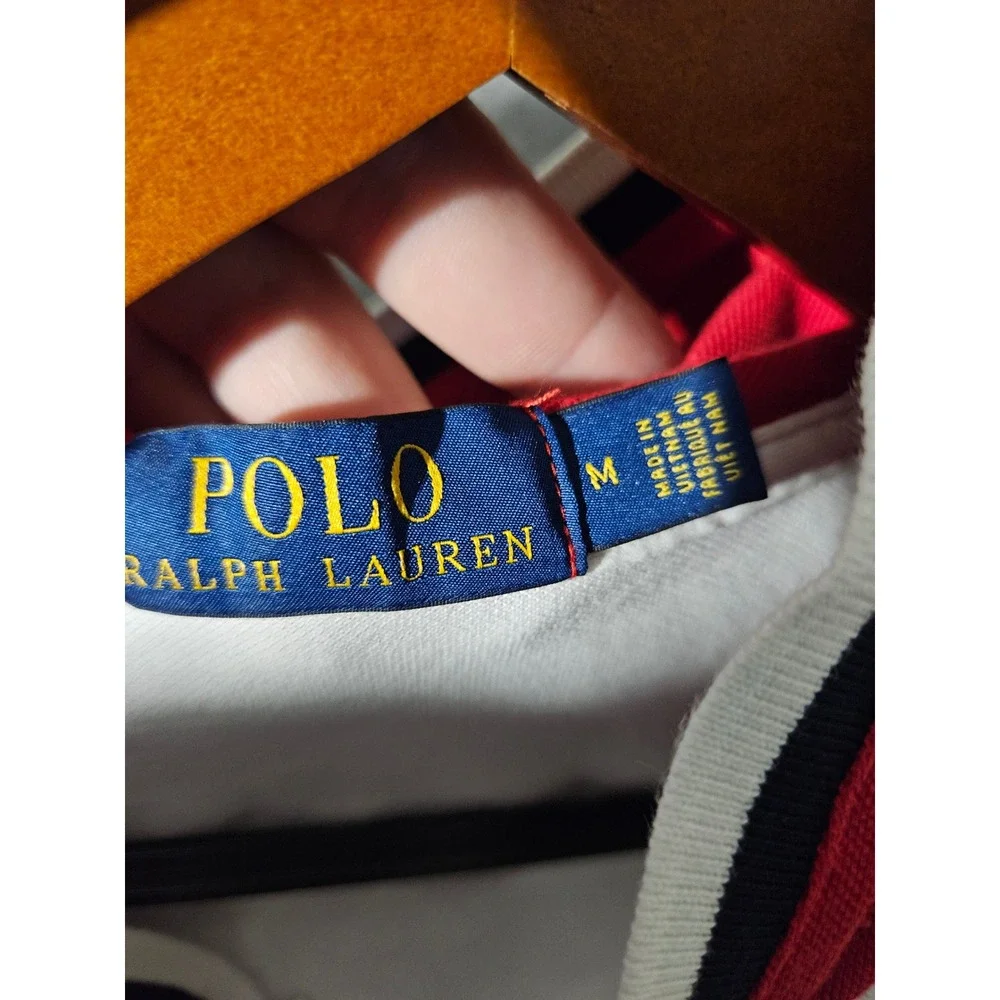 Polo Ralph Lauren Hooded Polo Shirt Mens M White Colorblock Short Sleeve